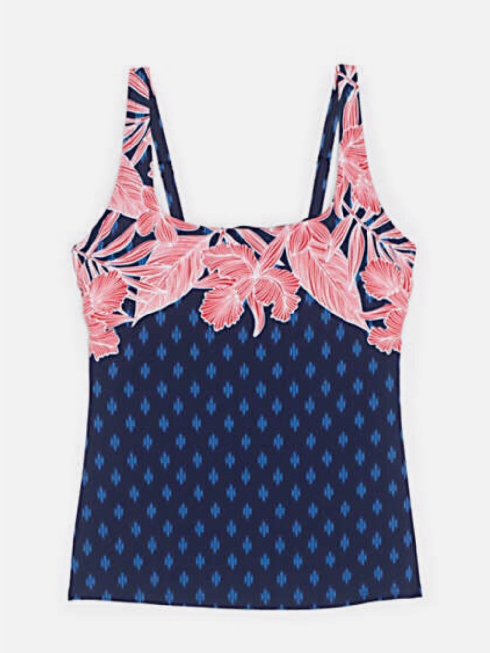Lands’ End Square Neck Tankini Swim Top Sz 8 Floral All Over Print Swim Resort